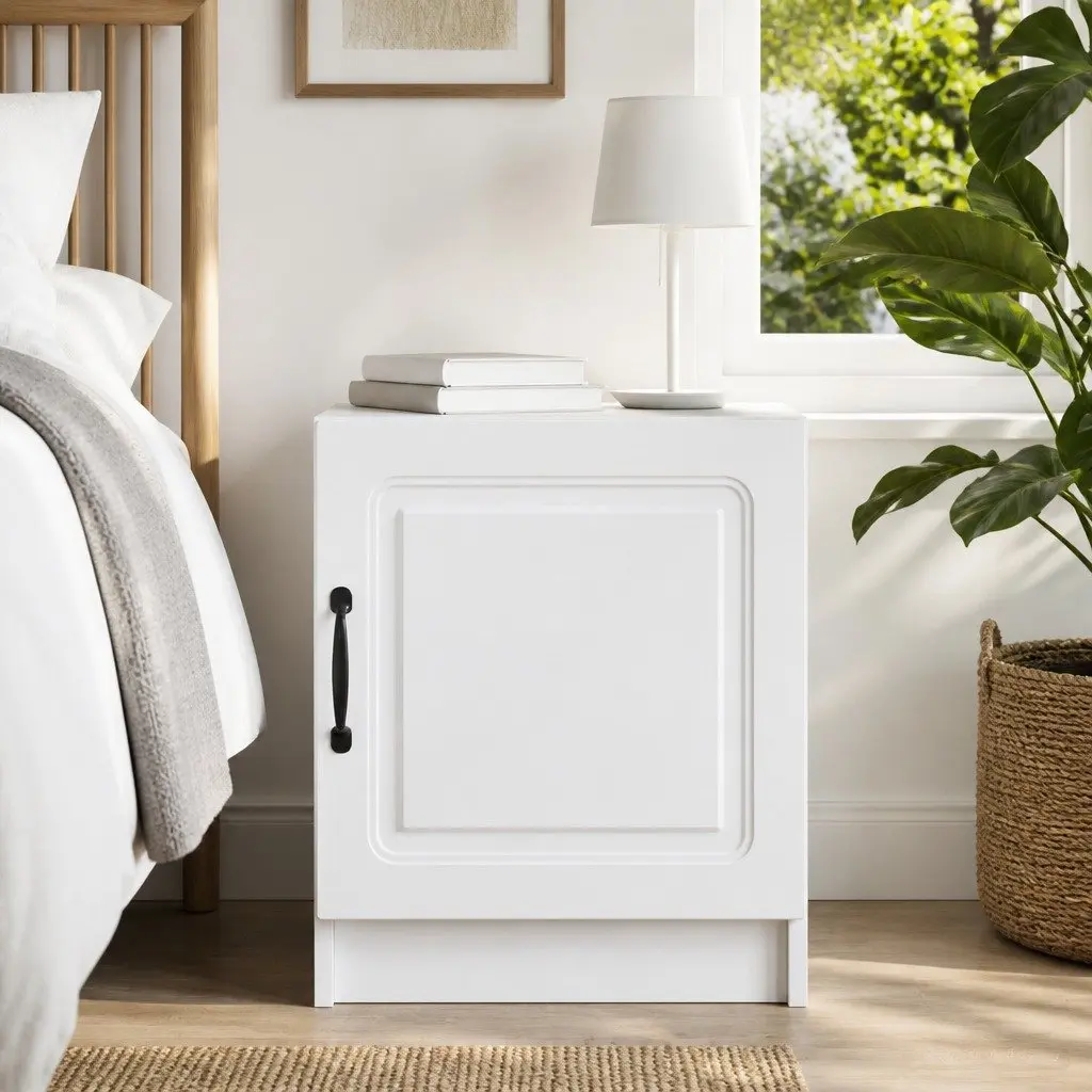 Bedside Cabinet White Engineered Wood 43 x 34.5 x 47 cm Nightstand Storage