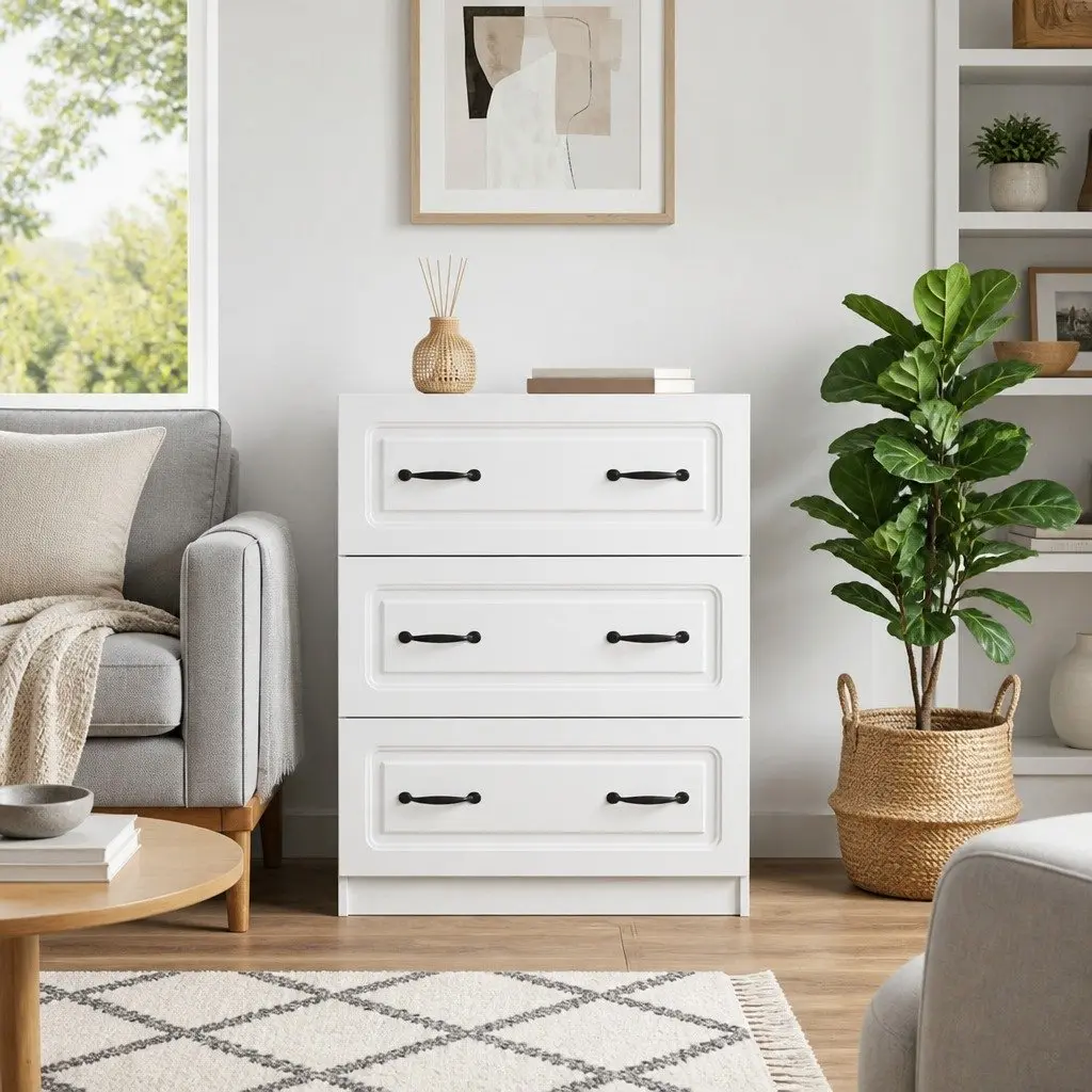 Drawer Cabinet White Modern Storage 66 x 34.5 x 87 cm Engineered Wood