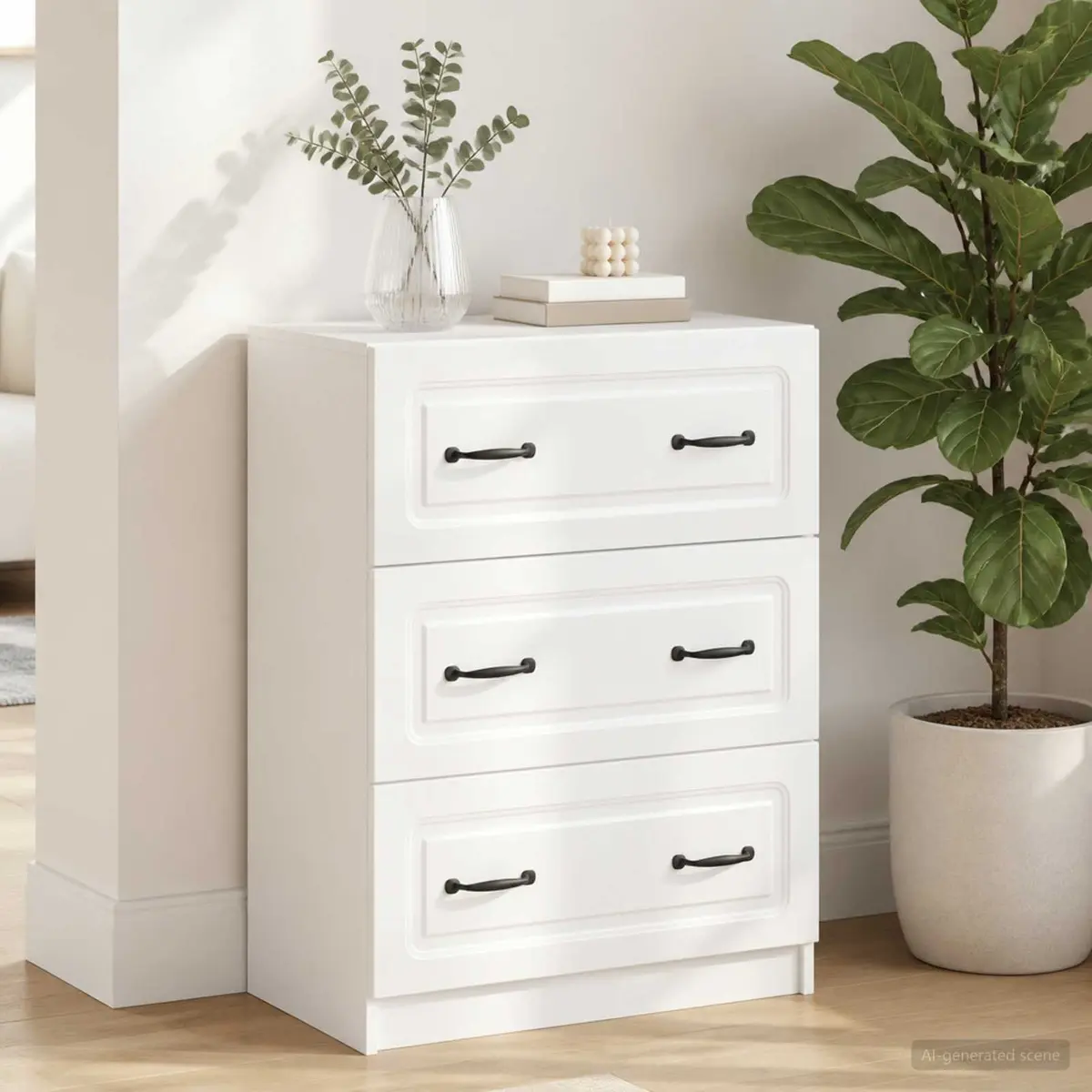 Drawer Cabinet White Modern Storage 66 x 34.5 x 87 cm Engineered Wood