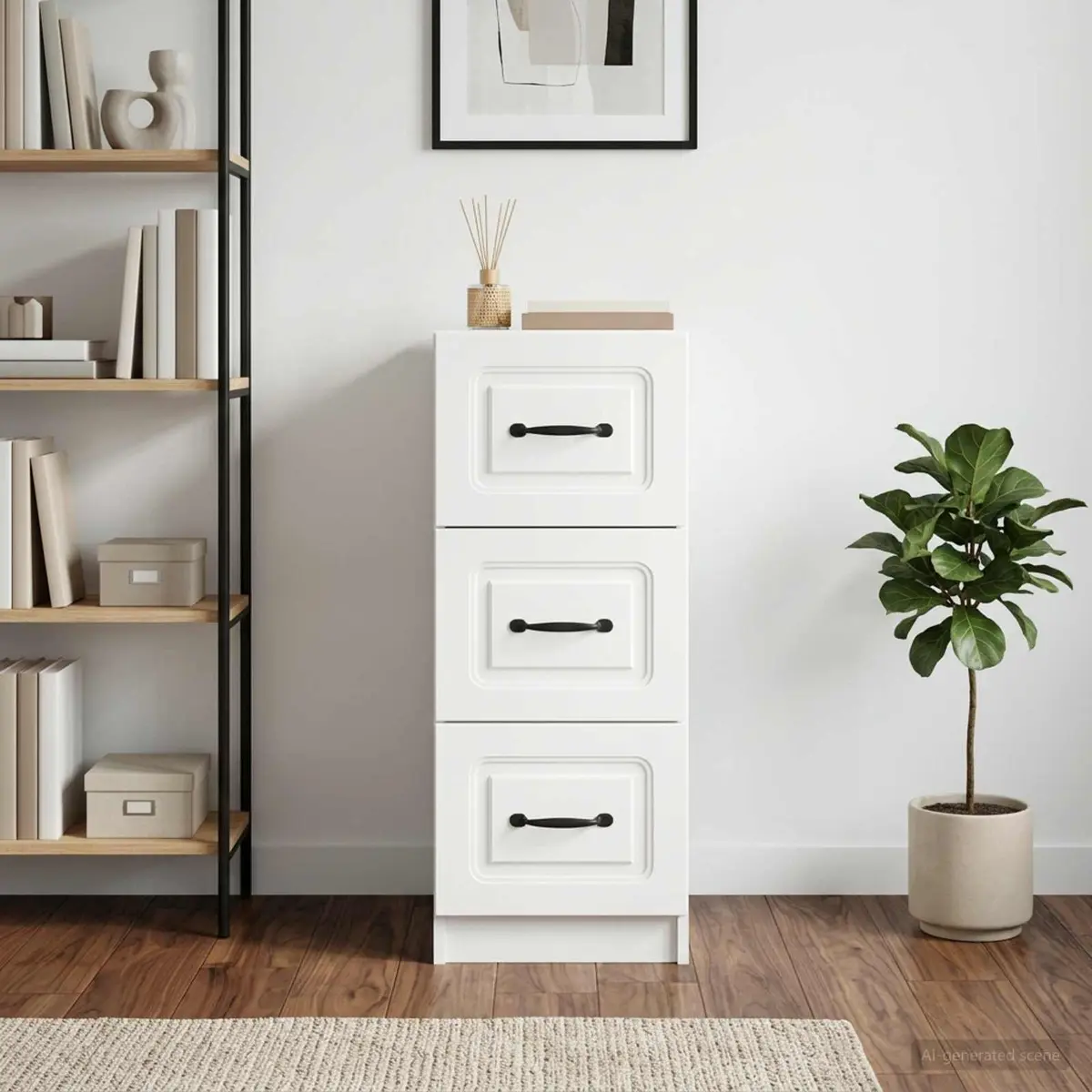 Drawer Cabinet Storage Unit Modern White Engineered Wood 33 x 34.5 x 87 cm