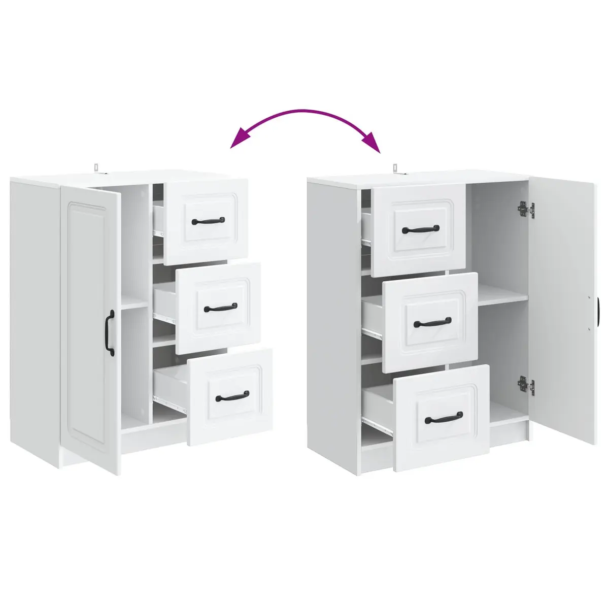 White Sideboard Storage Cabinet 66cm Modern Engineered Wood Buffet Living Room