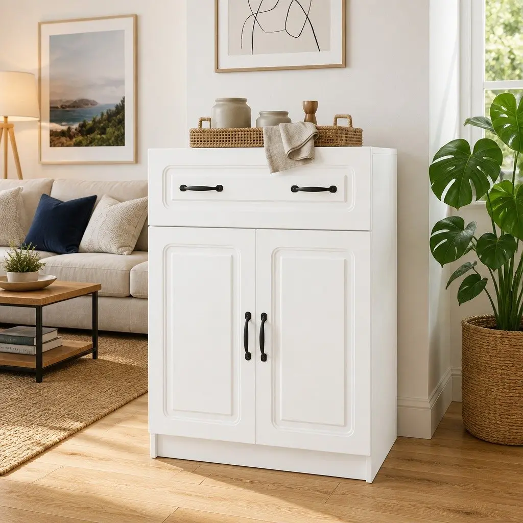 Sideboard Storage Cabinet Contemporary Living Room Dining 66x34.5x87cm White Engineered Wood