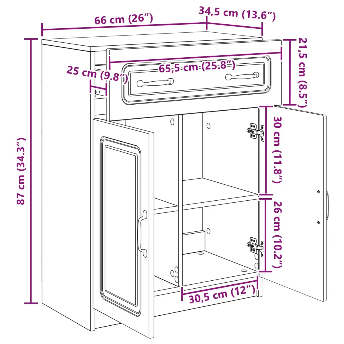 Sideboard Storage Cabinet Contemporary Living Room Dining 66x34.5x87cm White Engineered Wood