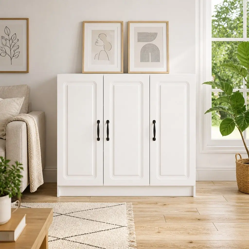 Sideboard Storage Cabinet Modern Engineered Wood White 89 x 34.5 x 77 cm