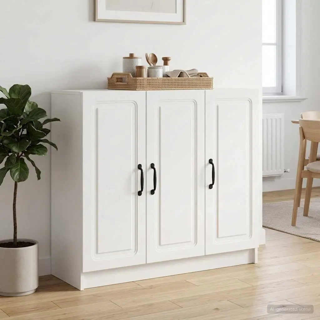 Sideboard Storage Cabinet Modern Engineered Wood White 89 x 34.5 x 77 cm