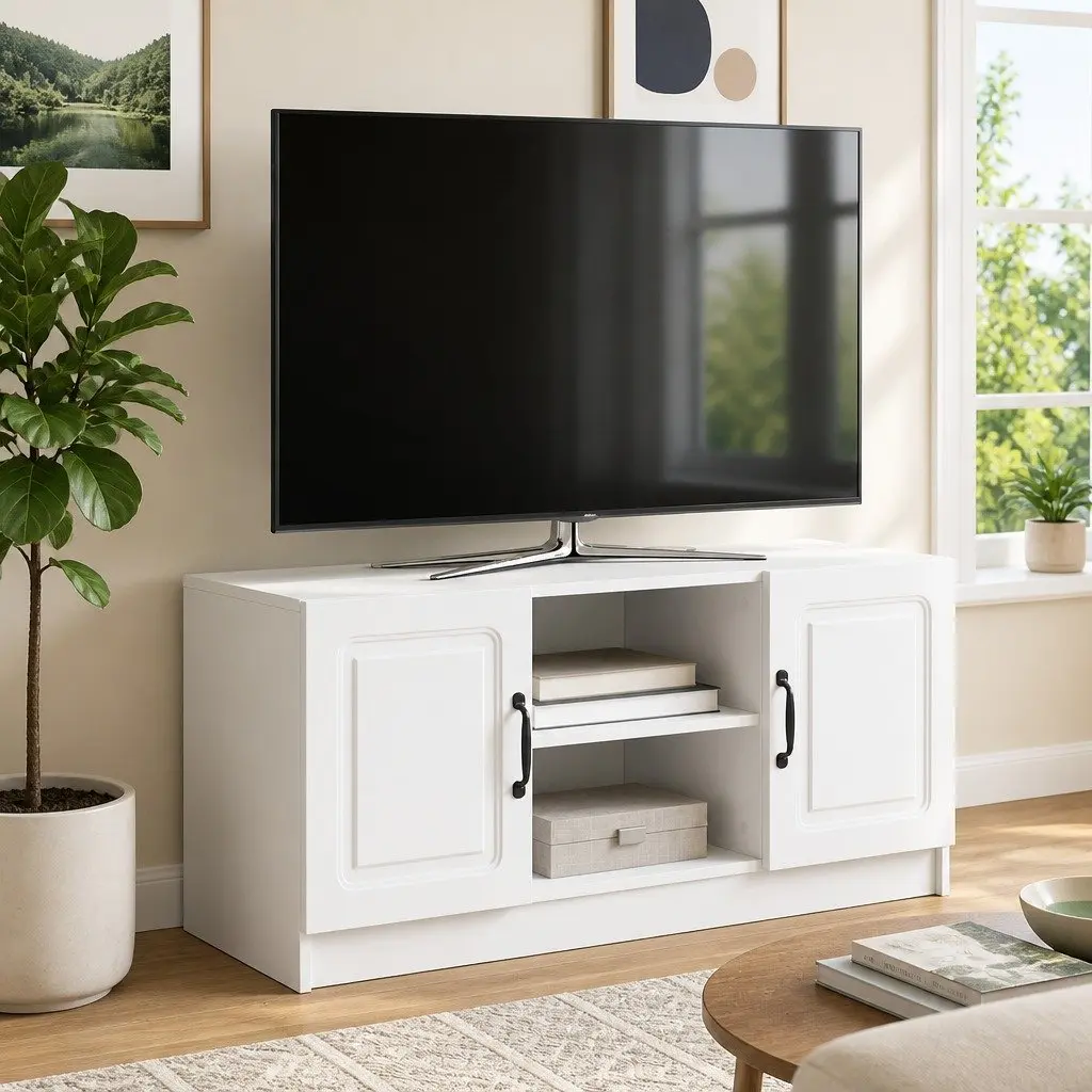 TV Cabinet Media Storage Unit 102 x 34.5 x 47 cm White Modern Engineered Wood