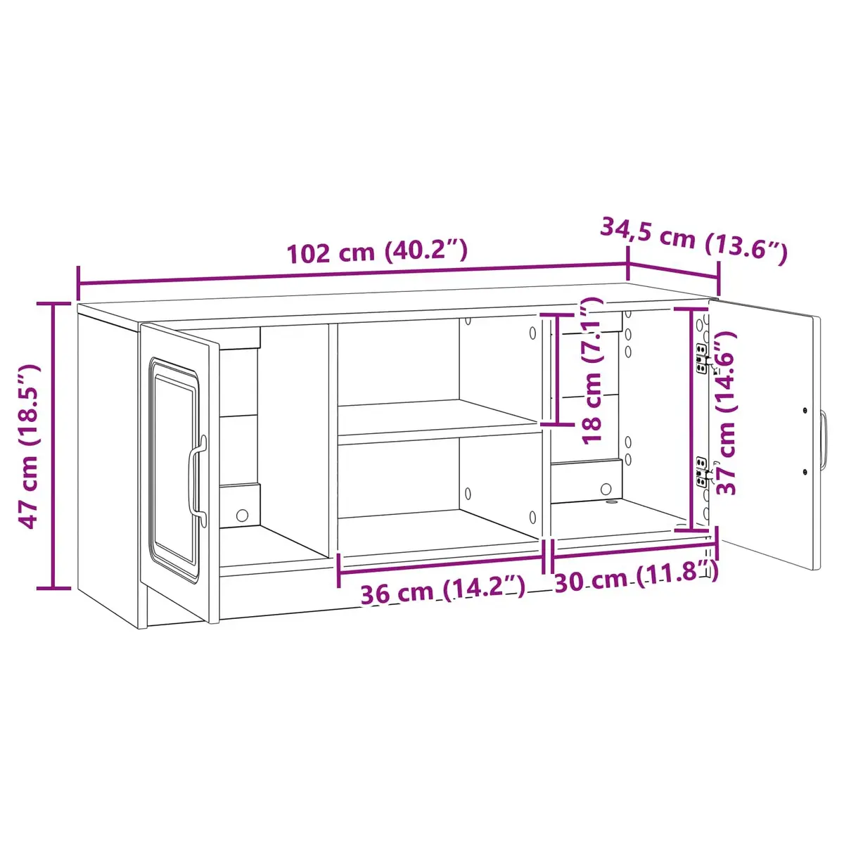 TV Cabinet Media Storage Unit 102 x 34.5 x 47 cm White Modern Engineered Wood