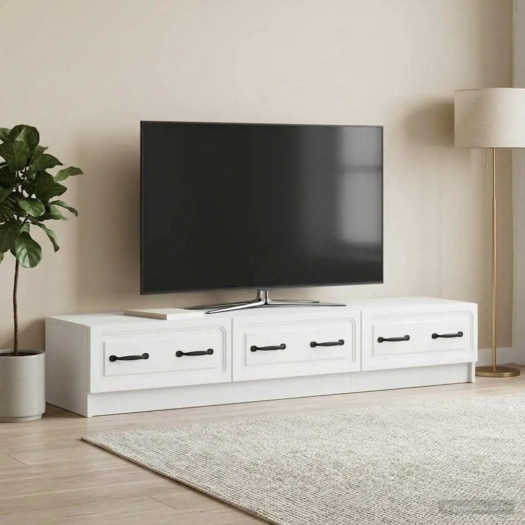 White TV Cabinet with Drawer Modern Living Room Entertainment Unit Storage