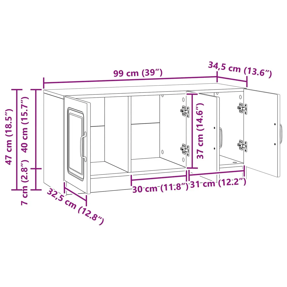 TV Cabinet Modern Living Room Storage Unit 99x34.5x47cm White