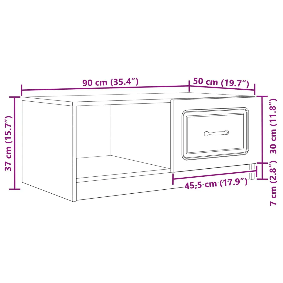 Coffee Table White 90 x 50 x 37 cm Storage Accent Table with Swing Doors