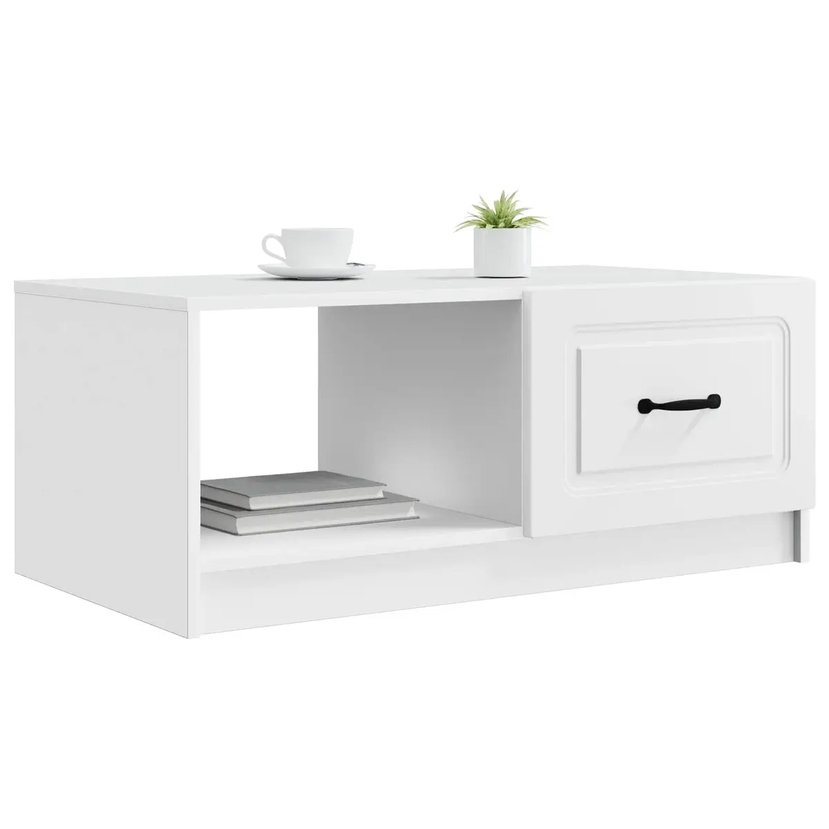 Coffee Table White 90 x 50 x 37 cm Storage Accent Table with Swing Doors