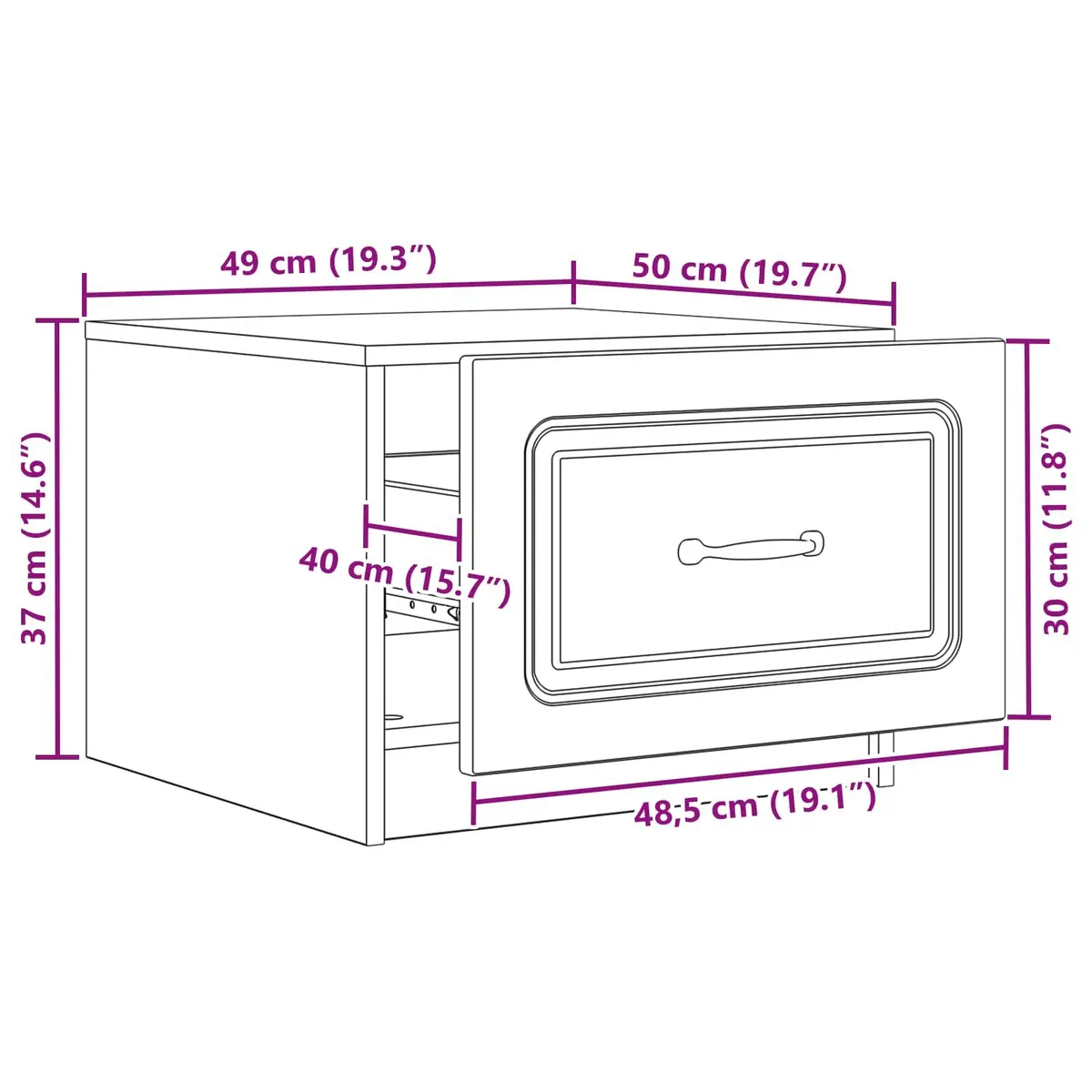 Coffee Table Storage Drawer Modern White Living Room Furniture 49 x 50 x 37 cm