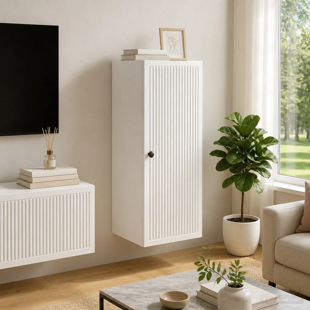 Wall-Mounted Storage Cabinet Living Room Shelf Unit White Engineered Wood 33 x 34.5 x 90 cm