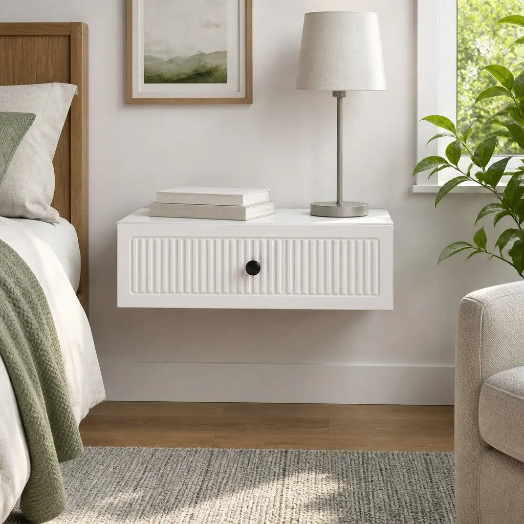 Wall-Mounted Side Table White Storage Cabinet Engineered Wood Living Room