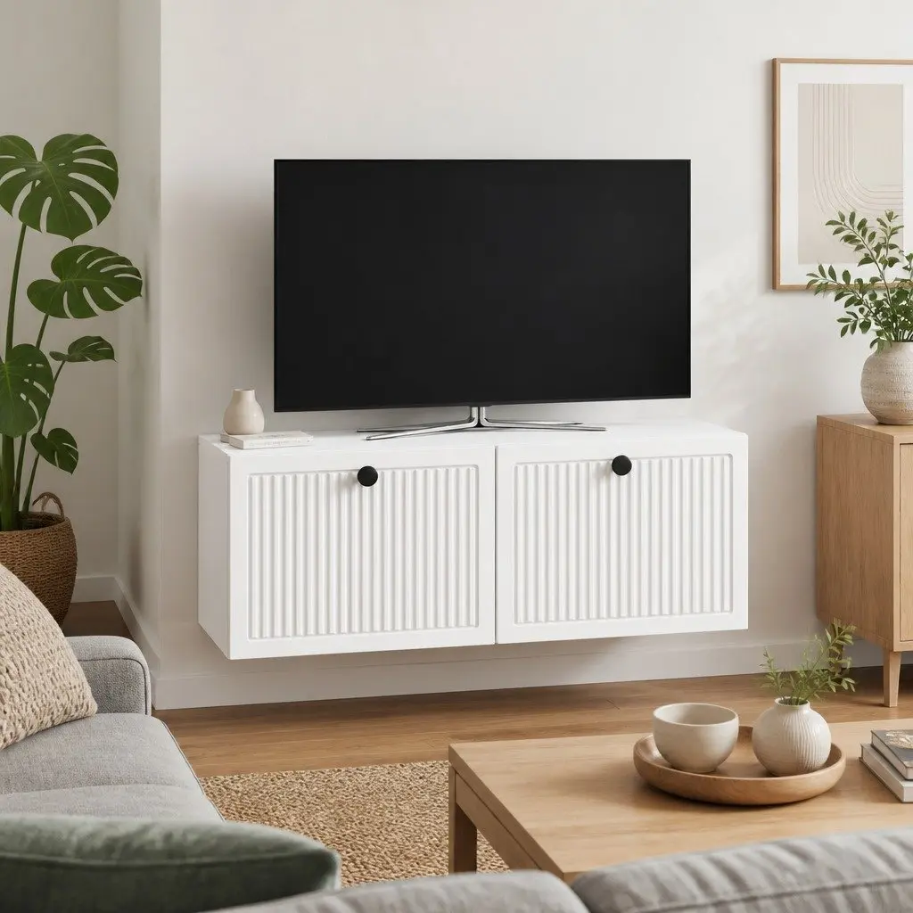 Wall-Mounted TV Cabinet White Modern Living Room Storage 78.5cm Engineered Wood