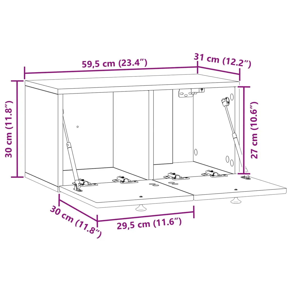Wall-Mounted TV Cabinet Storage Unit White 59.5 x 31 x 30 cm
