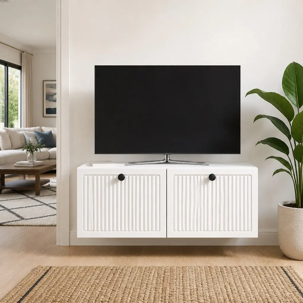 Wall-Mounted TV Cabinet Storage Unit Modern White 78.5 x 31 x 30 cm