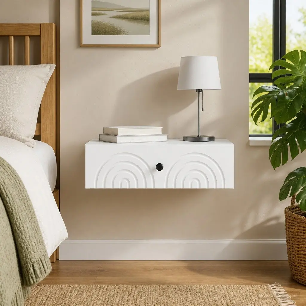 Wall-Mounted Side Table Storage Cabinet Bedside Stand 59cm White Engineered Wood