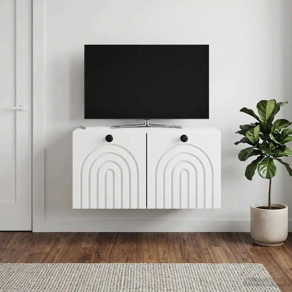 Wall-Mounted TV Cabinet White Modern Storage Engineered Wood 59.5 x 41 x 30 cm