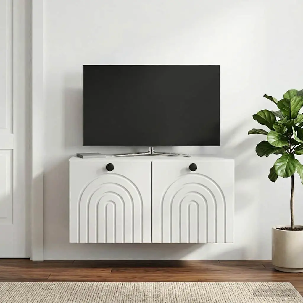 Wall-Mounted TV Cabinet Media Storage 59.5 x 31 x 30 cm White Engineered Wood