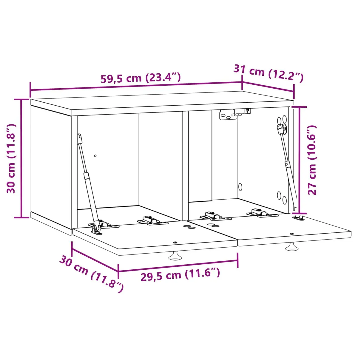 Wall-Mounted TV Cabinet Media Storage 59.5 x 31 x 30 cm White Engineered Wood