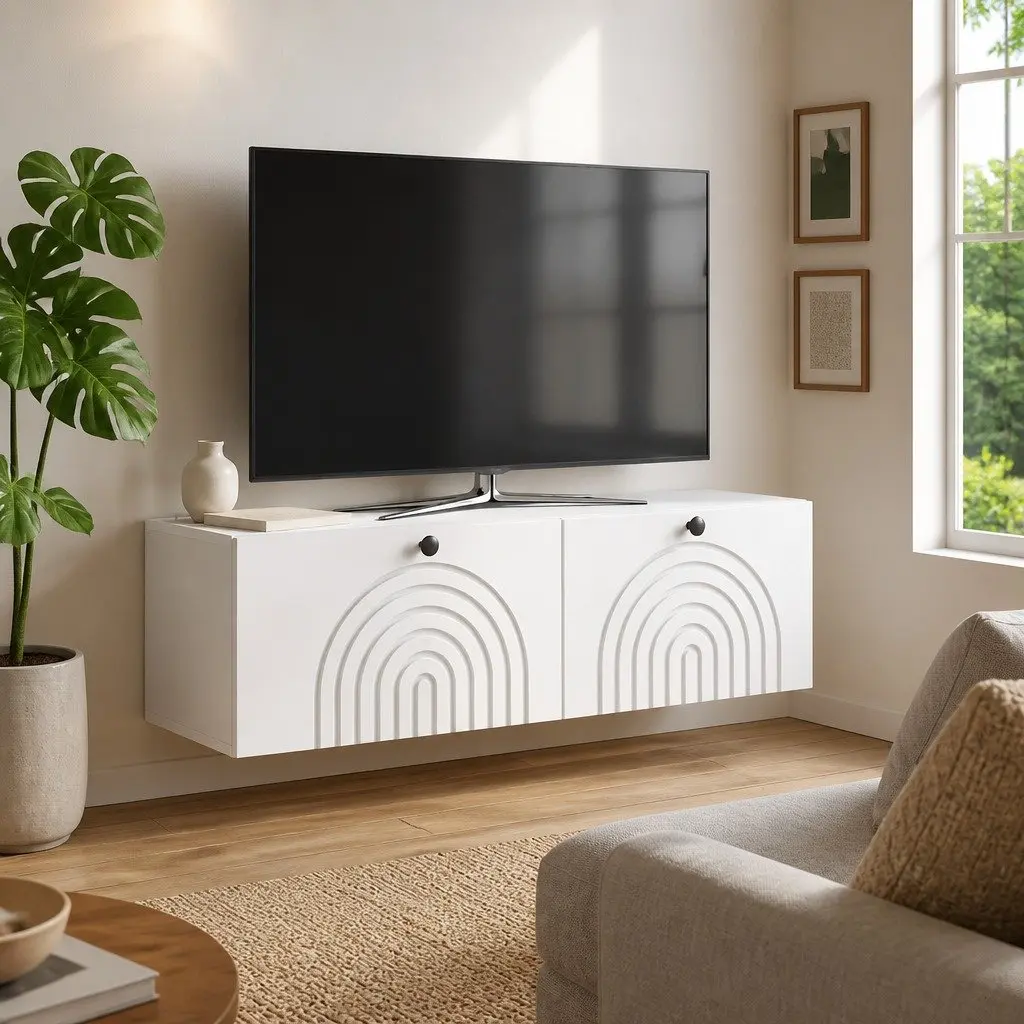 Wall-Mounted TV Cabinet Media Storage 98 x 30 cm White Engineered Wood