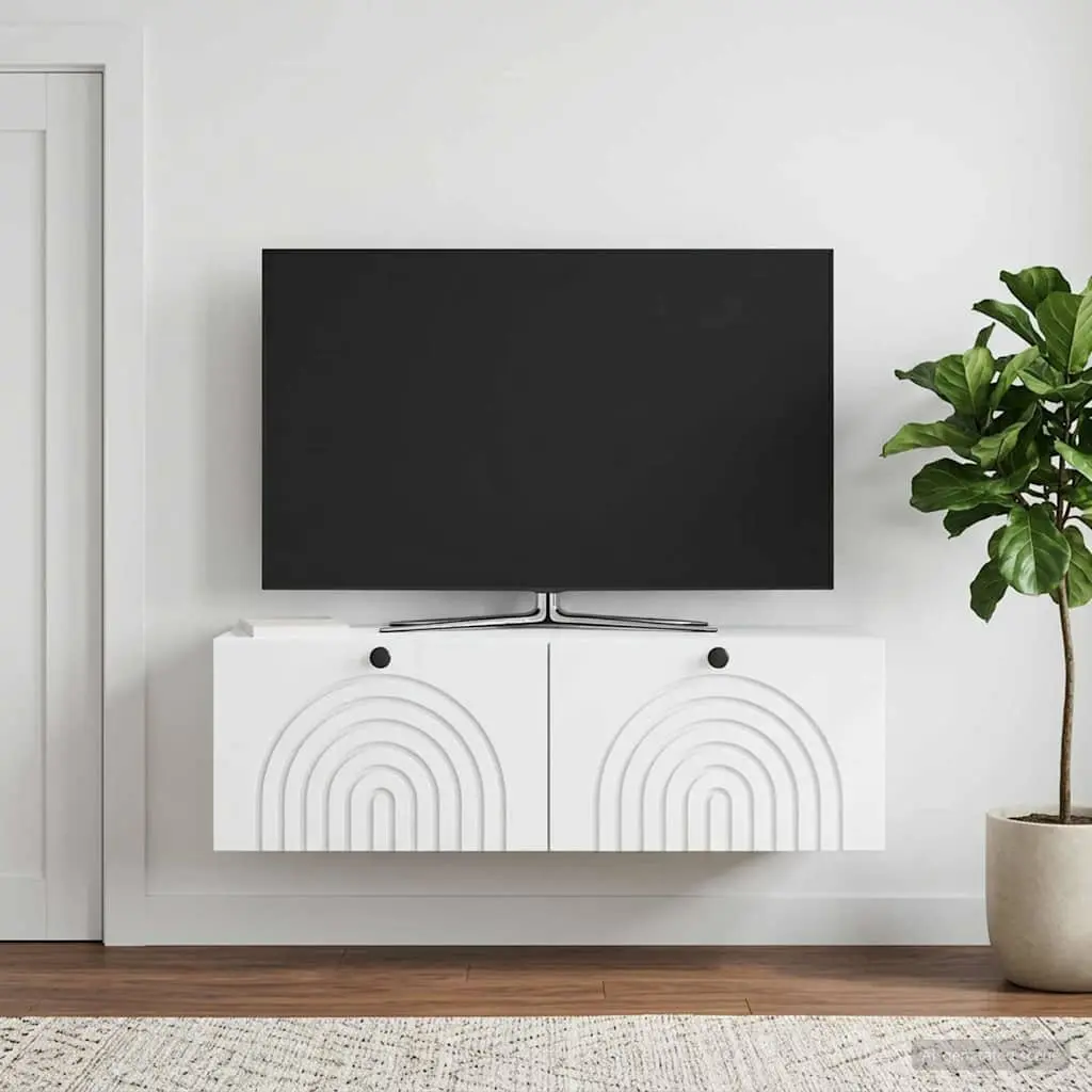 Wall-Mounted TV Cabinet Media Storage 98 x 30 cm White Engineered Wood