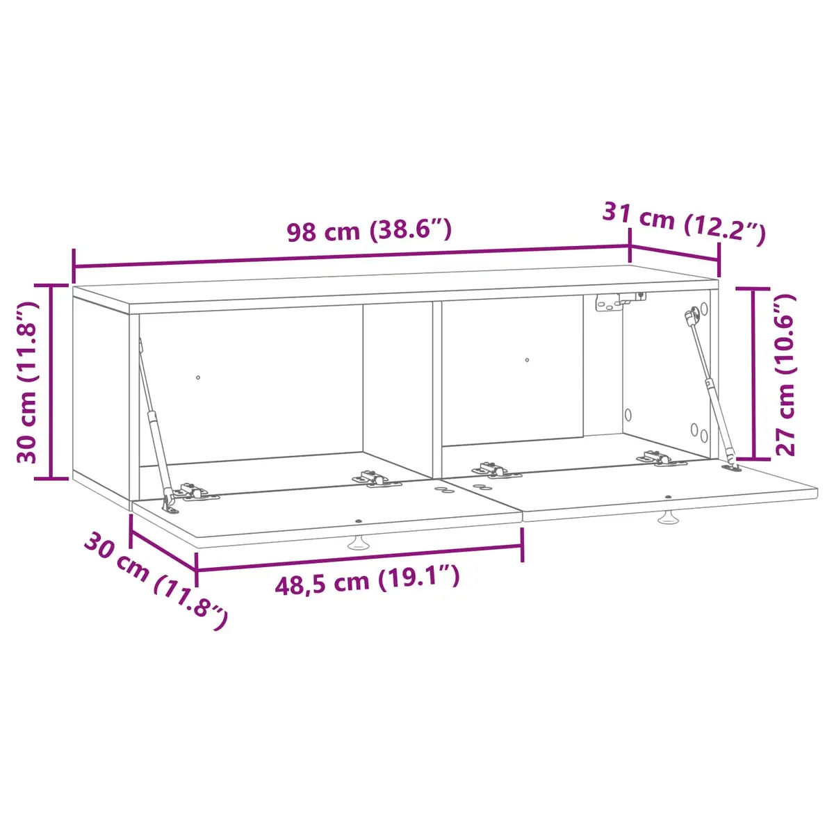 Wall-Mounted TV Cabinet Media Storage 98 x 30 cm White Engineered Wood