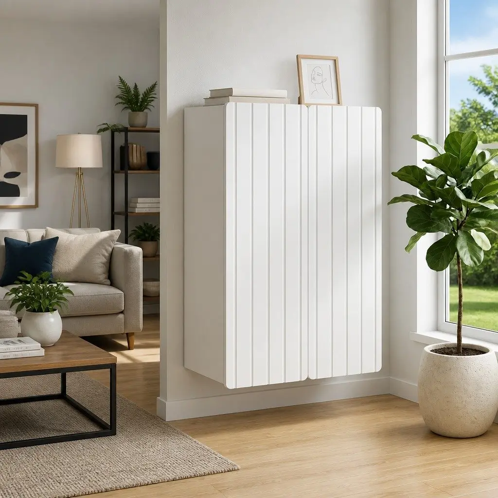 Wall-Mounted Storage Cabinet White Engineered Wood Living Room 66 x 34.5 x 92 cm