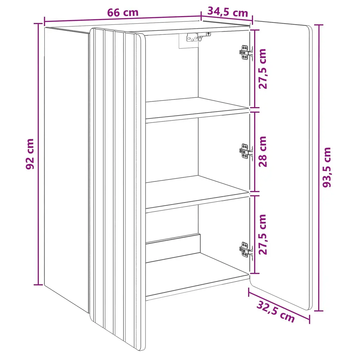 Wall-Mounted Storage Cabinet White Engineered Wood Living Room 66 x 34.5 x 92 cm