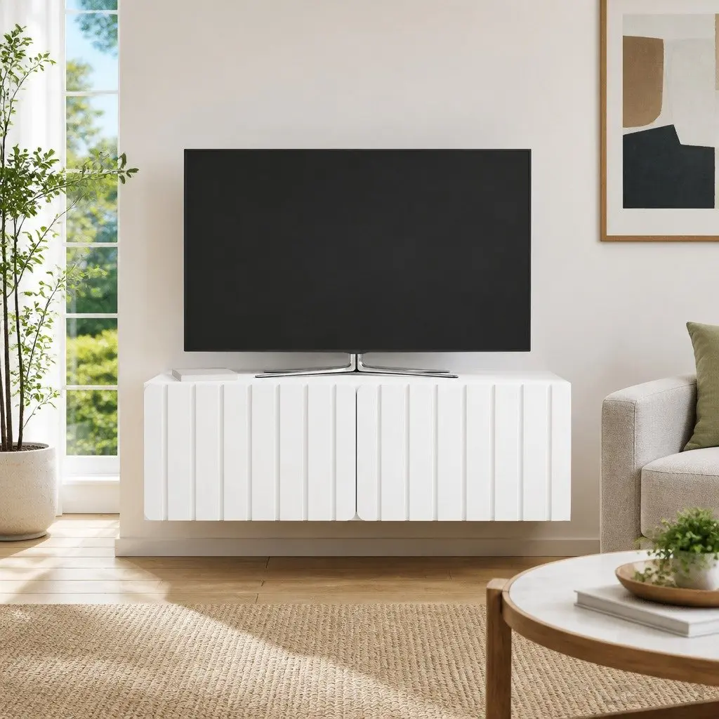 Wall-Mounted TV Cabinet Modern Storage Unit 98x41x30cm White