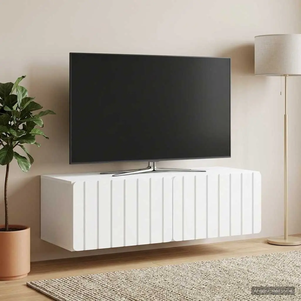 Wall-Mounted TV Cabinet Modern Storage Unit 98x41x30cm White
