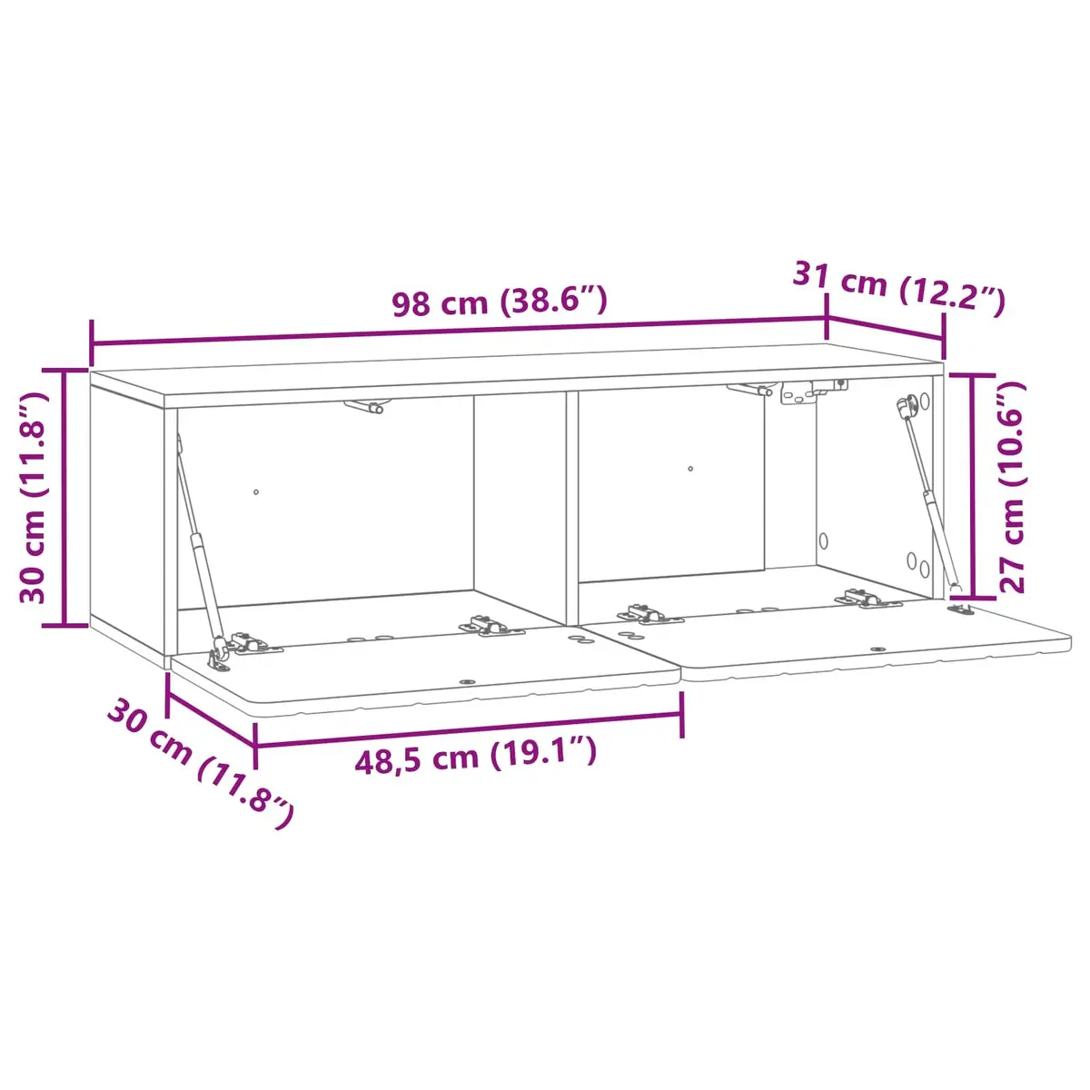 Wall-Mounted TV Cabinet Storage Unit 98x31x30cm White Modern