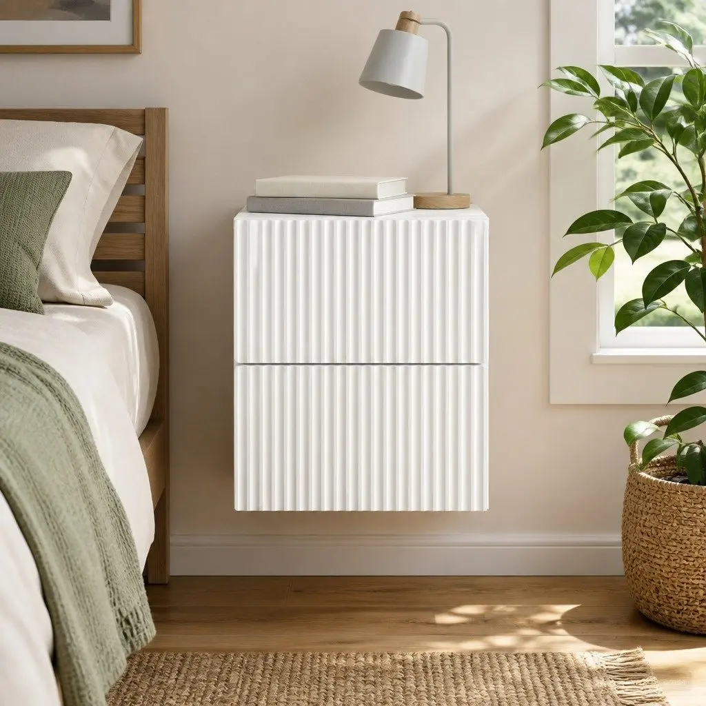 Wall-Mounted Bedside Cabinet in White