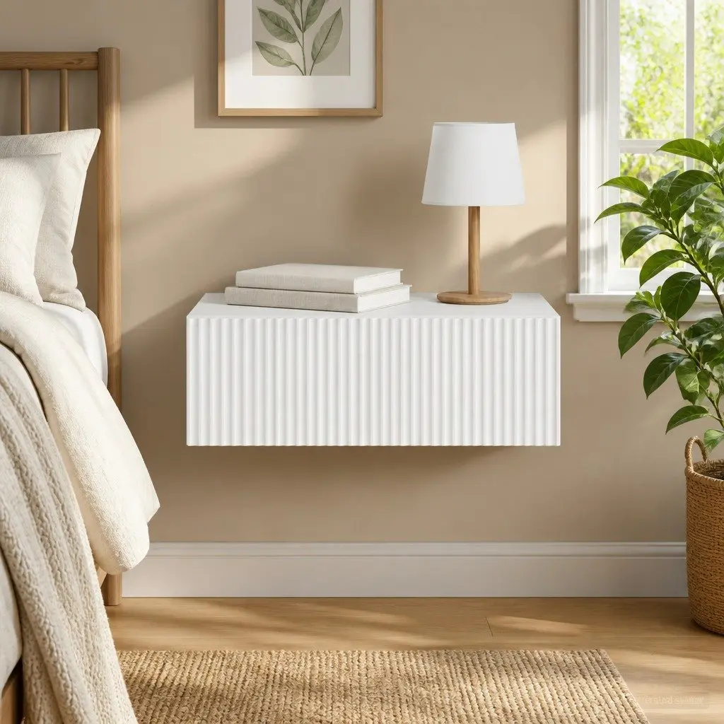 Wall-Mounted Side Table White Modern Storage 59x34.5x17cm