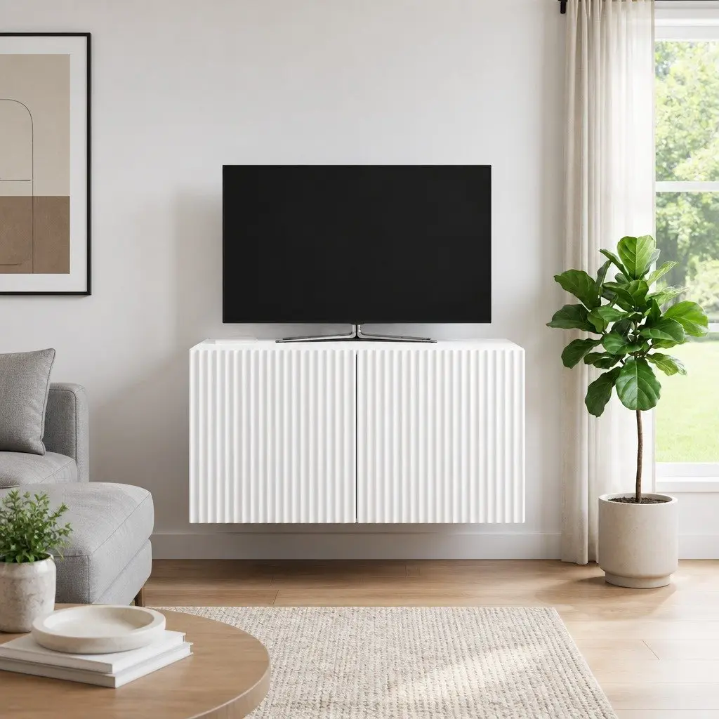 Wall-Mounted TV Cabinet Storage Unit Modern Engineered Wood 59.5 x 41 White