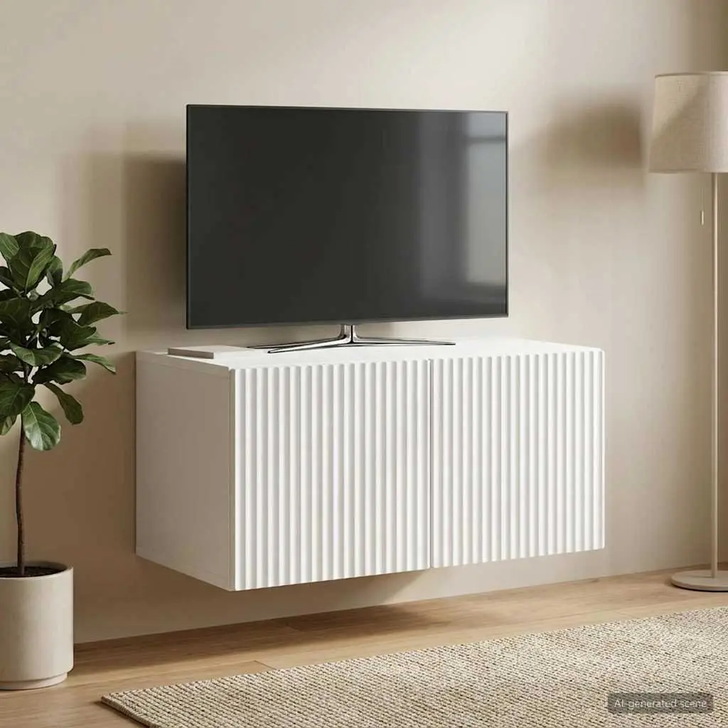 Wall-Mounted TV Cabinet Storage Unit Modern Engineered Wood 59.5 x 41 White