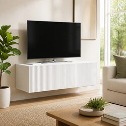 Reliable White Wall-Mounted TV Cabinet Offering Practical Storage 98x41x30cm