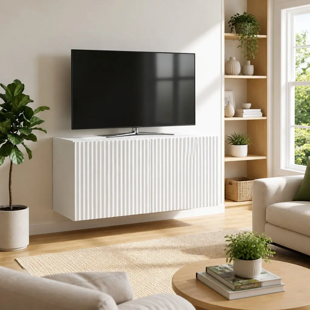 White TV Cabinet 59.5 x 31 x 30 cm Wall-Mounted Storage Unit