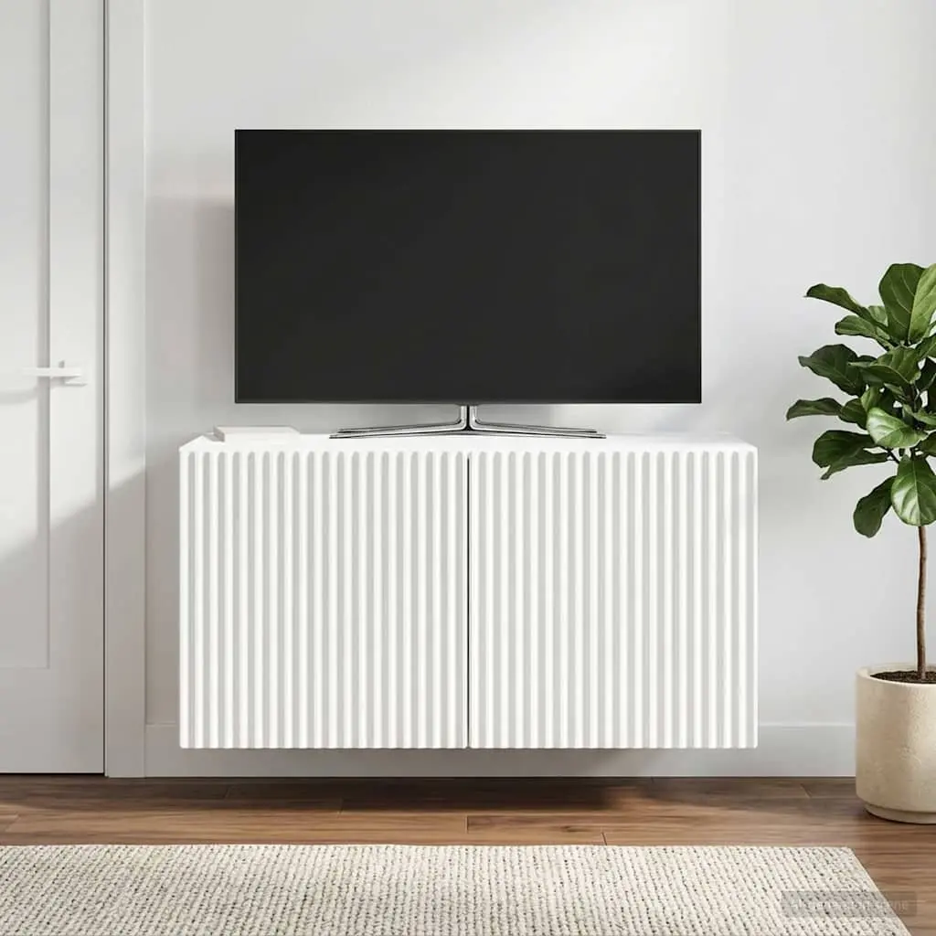 White TV Cabinet 59.5 x 31 x 30 cm Wall-Mounted Storage Unit