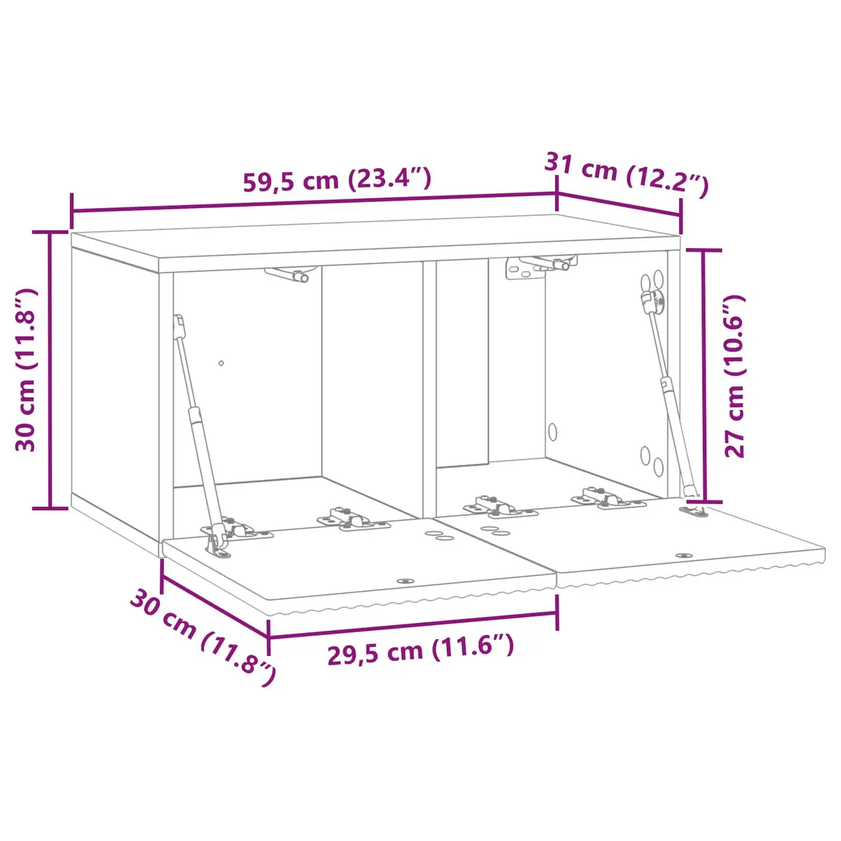 White TV Cabinet 59.5 x 31 x 30 cm Wall-Mounted Storage Unit