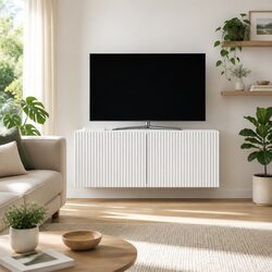 Wall-Mounted TV Cabinet White Modern Storage Unit Living Room Entertainment