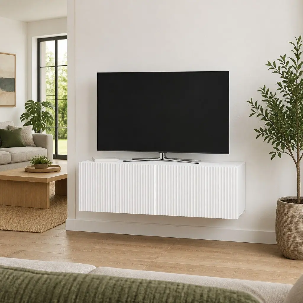 Wall-Mounted TV Cabinet Modern Living Room Storage Unit 98x31x30cm White