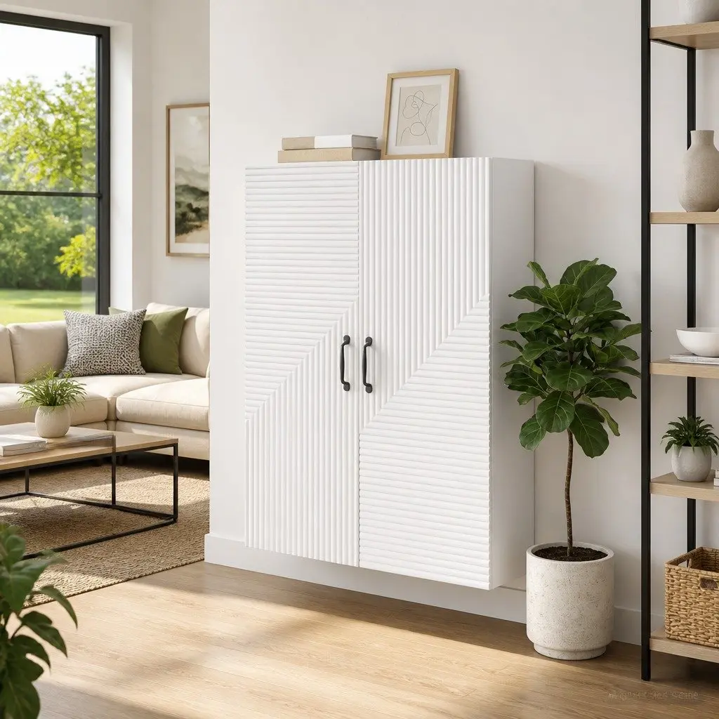 Wall-Mounted Storage Cabinet White Modern Shelving Unit 66 x 34.5 x 90 cm