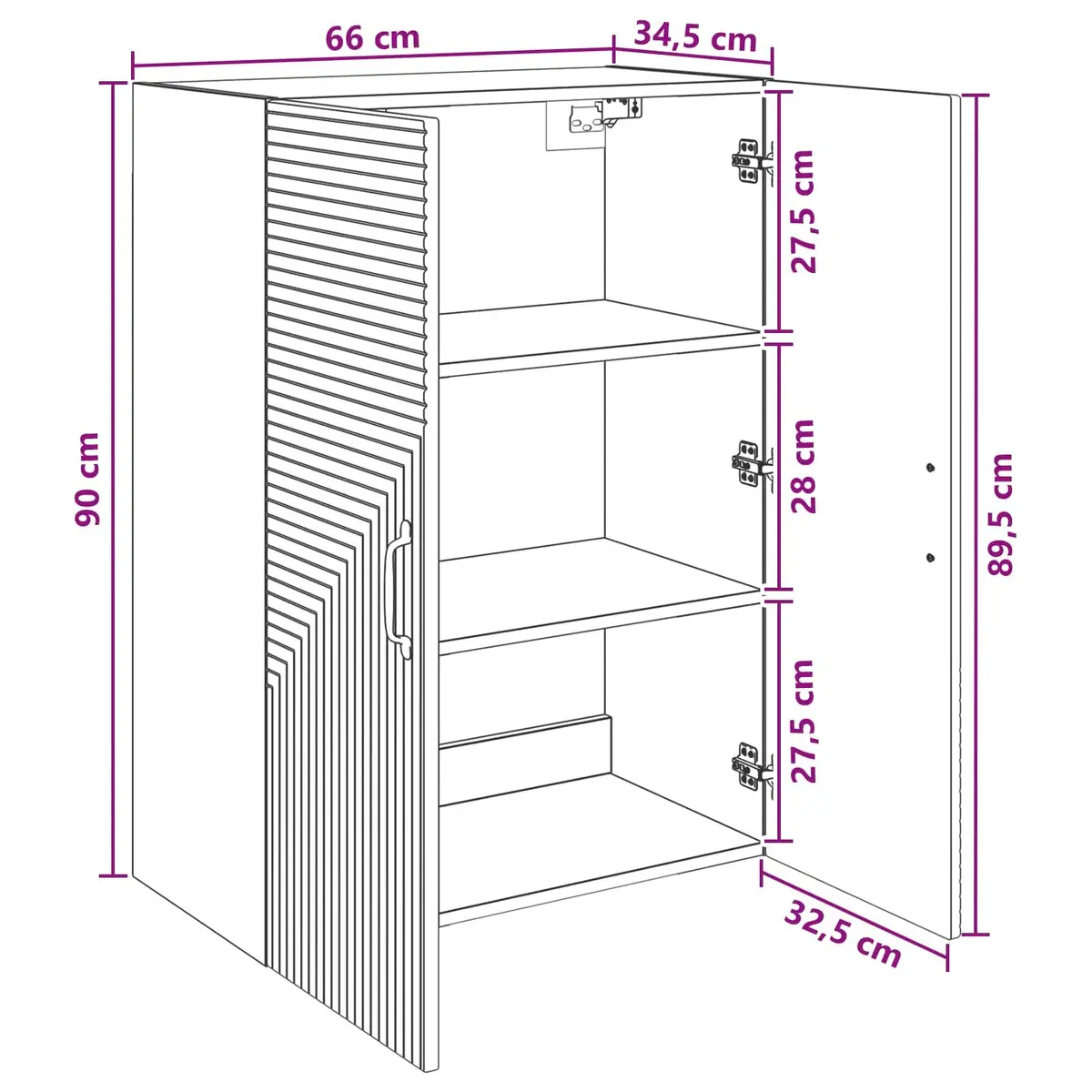 Wall-Mounted Storage Cabinet White Modern Shelving Unit 66 x 34.5 x 90 cm