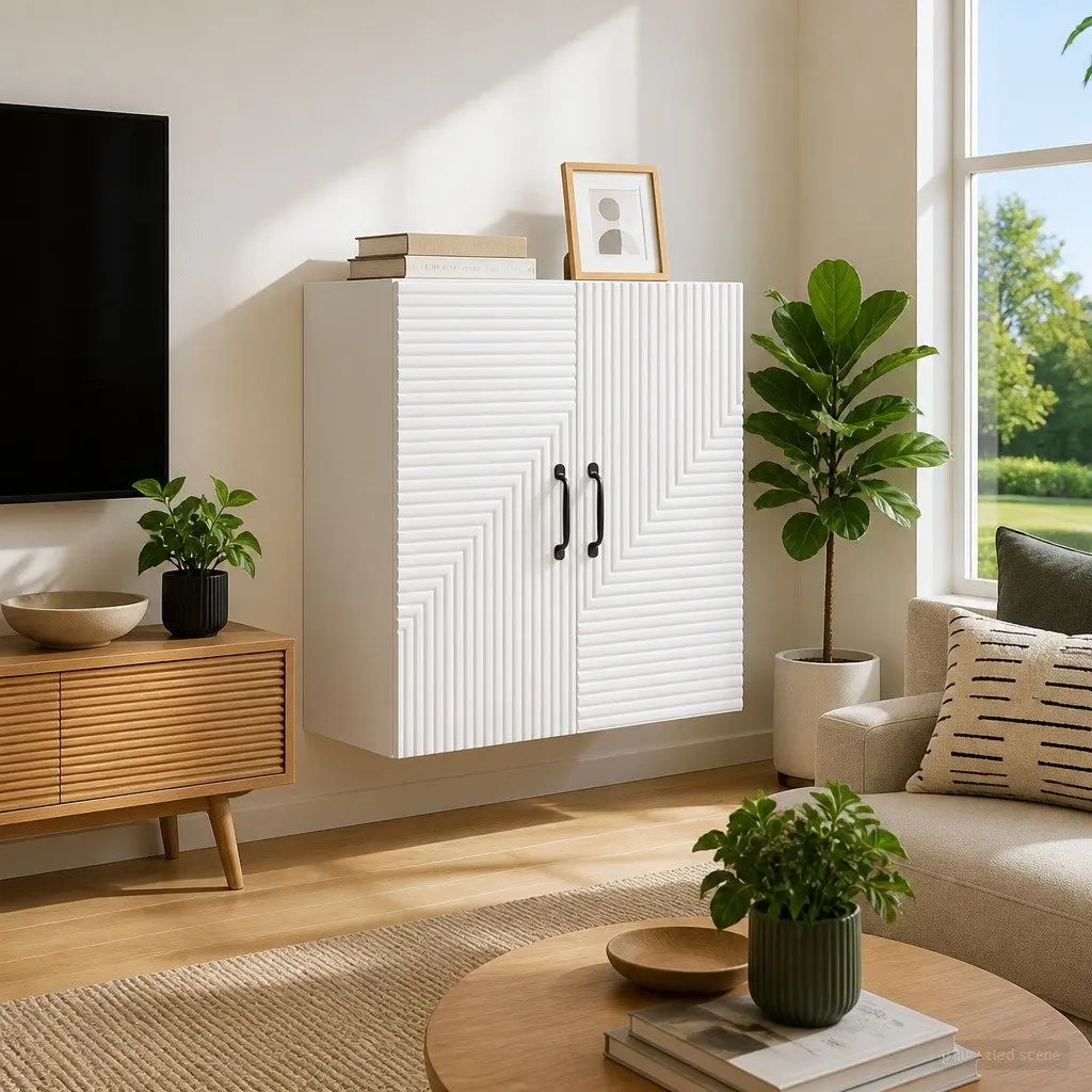 Wall-Mounted Storage Cabinet White Engineered Wood Modern Shelving Unit 59 x 31 x 60 cm