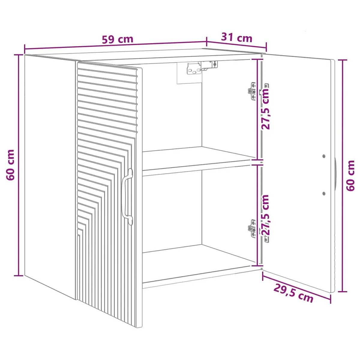 Wall-Mounted Storage Cabinet White Engineered Wood Modern Shelving Unit 59 x 31 x 60 cm