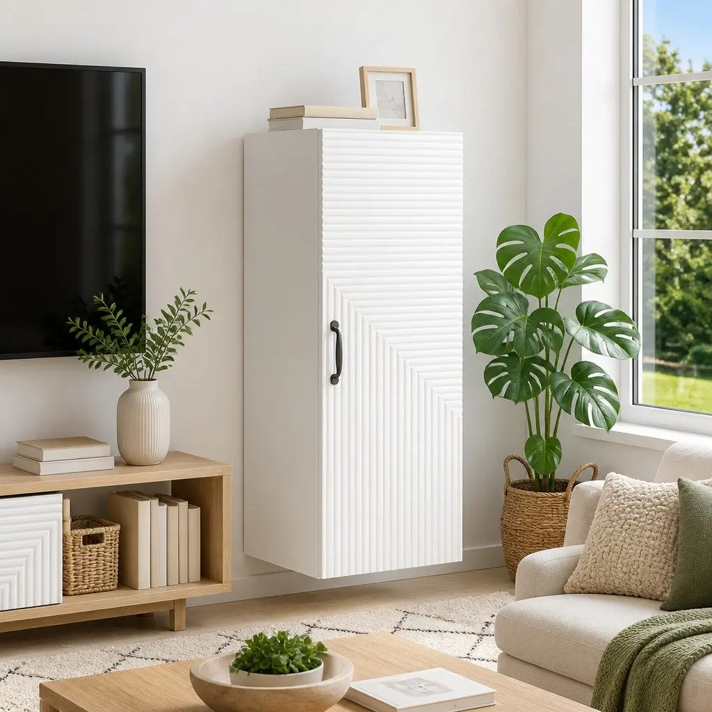 Wall-Mounted Storage Cabinet White Engineered Wood Shelving Unit 33 x 34.5 x 90 cm