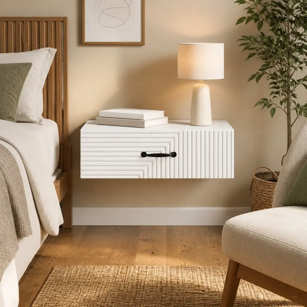 Wall-Mounted Side Table Storage Drawer Modern 59 x 34.5 x 17 cm White