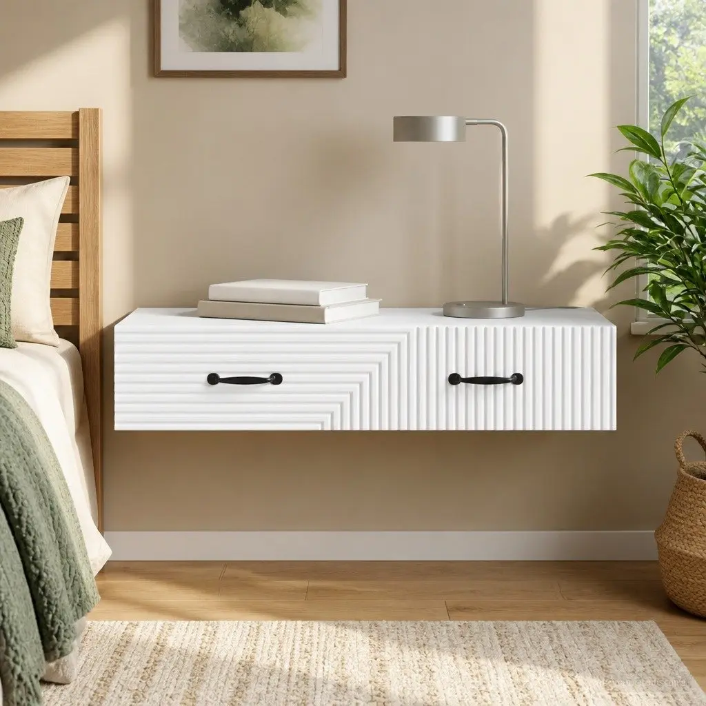 Wall-Mounted Side Table Storage Cabinet Bedroom Living Room Hallway White 87.5cm